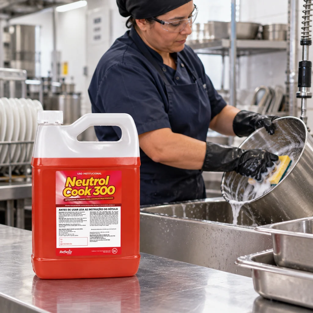 Lava louças na cozinha profissional — cena ilustrativa de uso